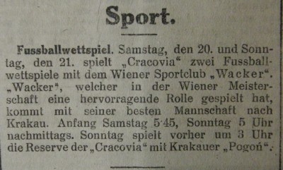 Zapowiedź meczu w dzienniku Krakauer Zeitung
