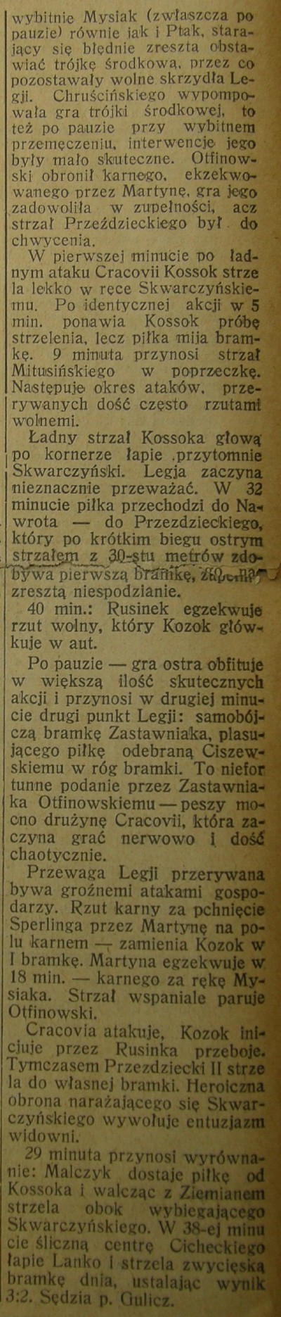 Relacja z meczu w warszawskim tygodniku Przegląd Sportowy