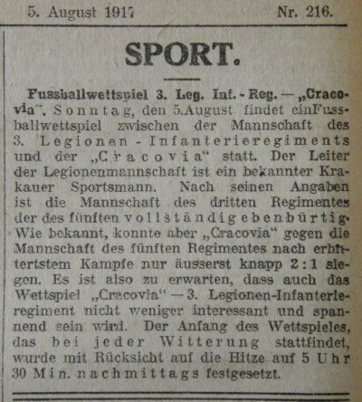 Zapowiedź meczu w dzienniku Krakauer Zeitung
