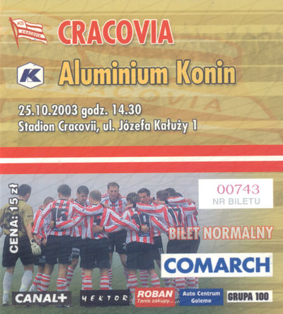 2003-10-25 Cracovia - Aluminium Konin bilet awers.jpg