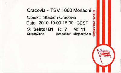2010-10-09 Cracovia - TSV 1860 Monachium bilet awers.jpg