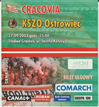 Bilet 2003-09-27 Cracovia - KSZO Ostrowiec Świętokrzyski 1.jpg