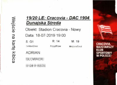 2019-07-18 Cracovia - DAC Dunajska Streda bilet.png